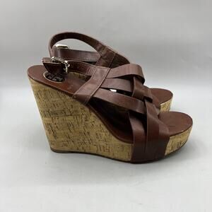 Tory Burch Shoes Womens Size 10M Leather Cork Wedge Sandals Strappy Slingback